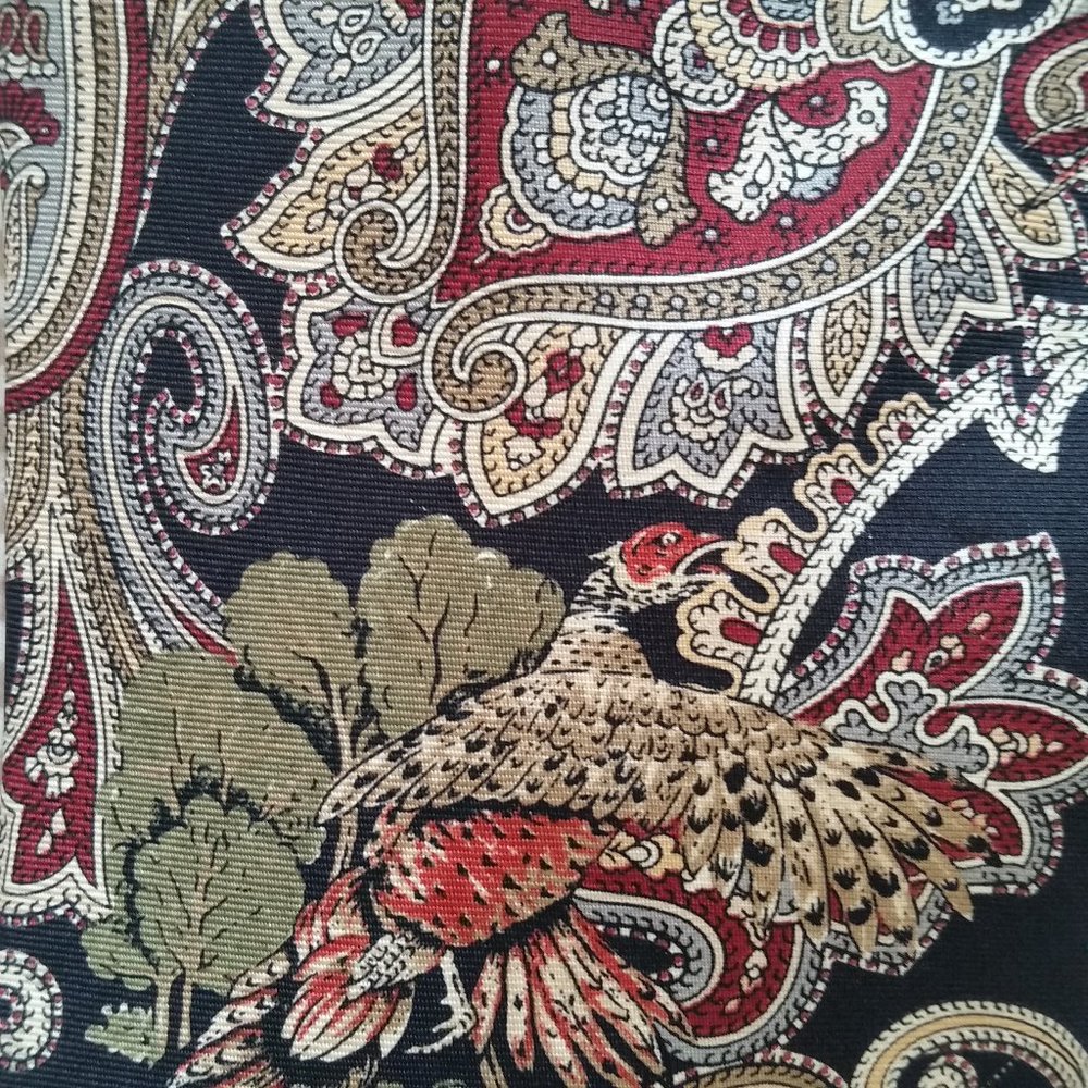 DUCKS UNLIMITED 100% SILK TIE MADE IN USA BLACK WITH PHEASANTS